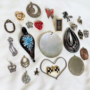 Eclectic mix of vintage and new pendants, charms, and findings